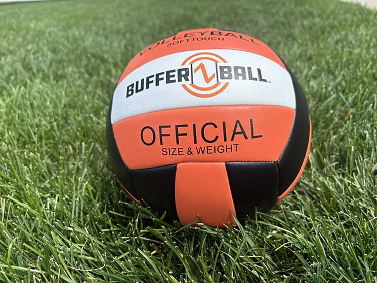 The official Bufferball ball resting on the grass, ready to play